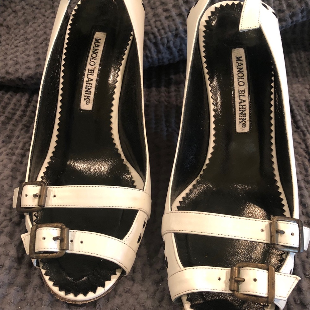 White straps heels